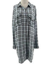 Wilfred Free Aritzia Women's Blue Plaid Long Sleeve Shirt Dress Size Medium