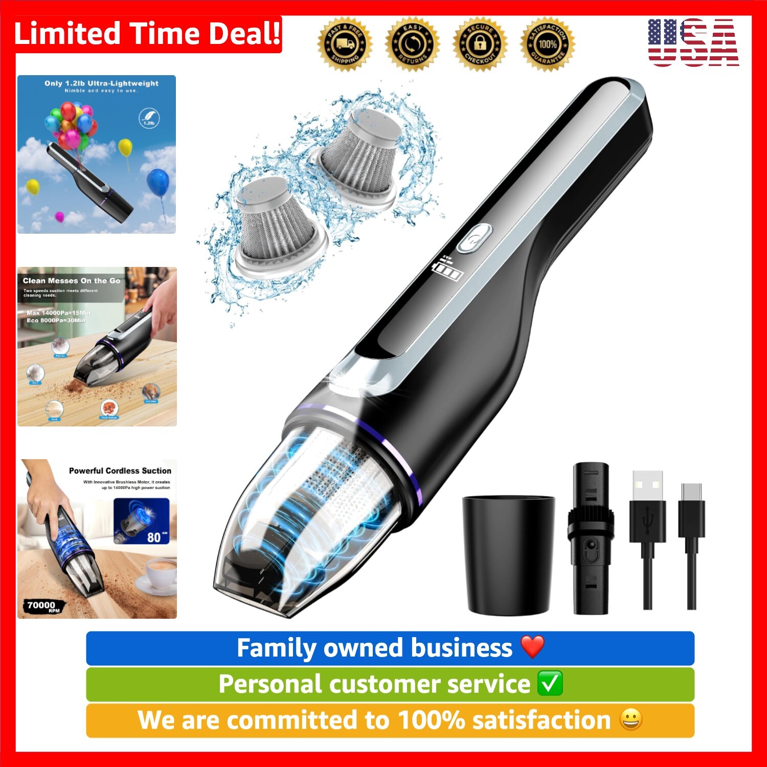Handheld Vacuum Cordless, Car Vacuum with Brushless Motor & 14000Pa Suction, ...-image