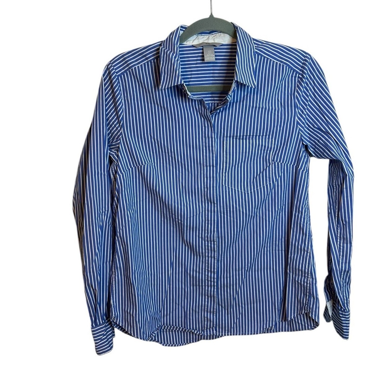 H&M Blue and White Striped Oxford Pocket Shirt Women's Size