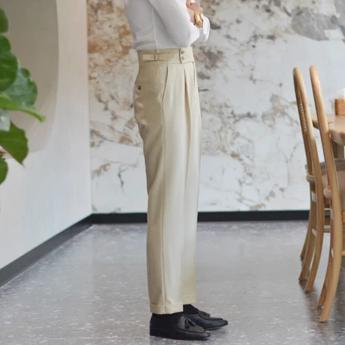 Hombres Pantalones Largos Rectos Gurkha Negocios Estilo Británico Pantalones Nápoles Cintura Alta - Imagen 10 de 26