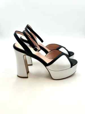 Anna F sandal in white leather and black details heel 12 cm platform 4 cm art 3706
