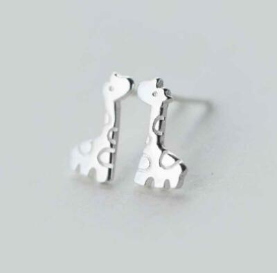 Silver Super Adorable Tiny Animal Giraffe Stud Earrings