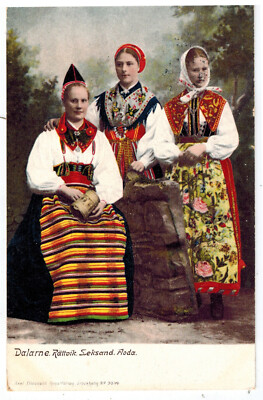 POSTCARD Sweden folk costumes Dalarna Rattvik Leksand Floda ethnic