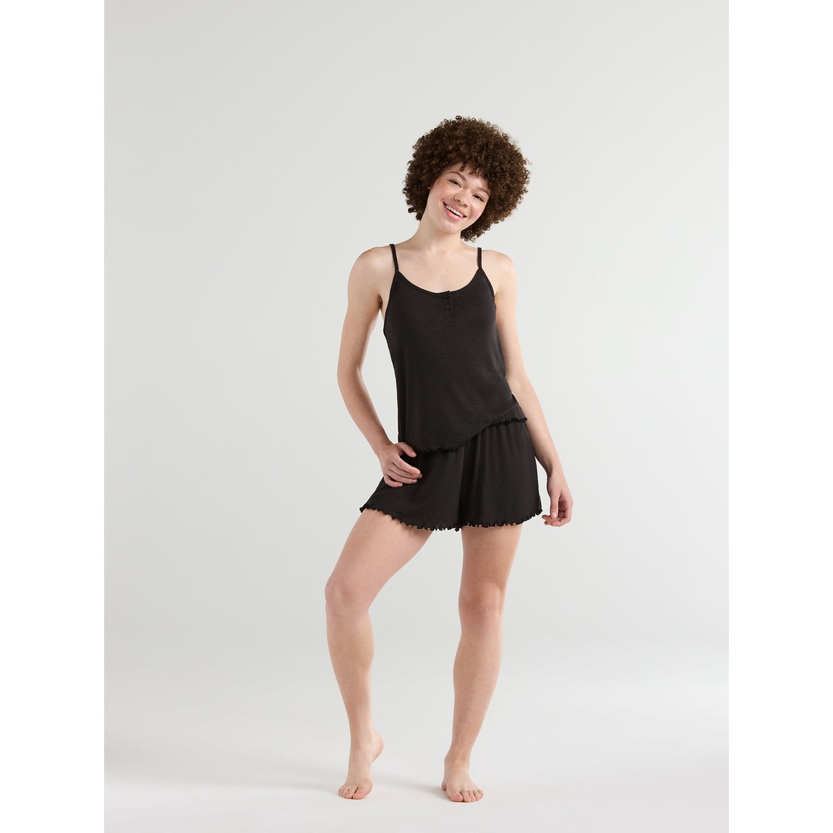No Boundaries Sleep Set Women's Plus 3X Black Pointelle Tank Top