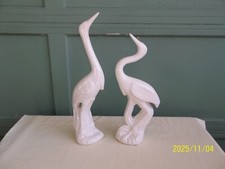 HTF Pair JARU California Pottery Vtg. Mid Century White Crane Heron Figures