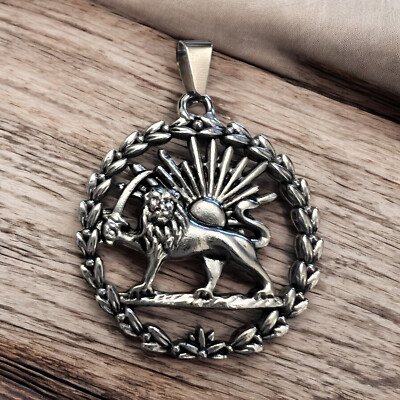 Persian Lion & sun Middle East Crown Double side Pendant With Chain