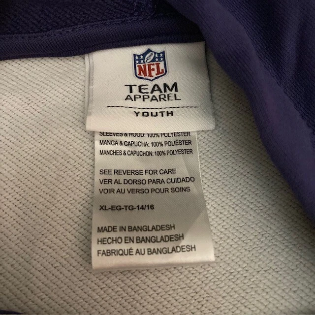 VETEMENTS *NUOVO CON ETICHETTE* BALTIMORE RAVENS Official Team Apparel NFL Pullover Felpa con Cappuccio (YOUTH XL)