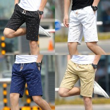 ON SALE  Casual Beach Shorts Chino Jogger Pants Fish Bone Twill Cotton Slim Fit