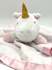 Cloud Island Unicorn Plush Lovey Pink Satin Trimmed Blank w/Gold Fleck Security