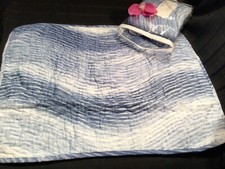 Nicole Miller Standard Pillow Shams Blue Water Waves Quilted 2 PC Set NEW