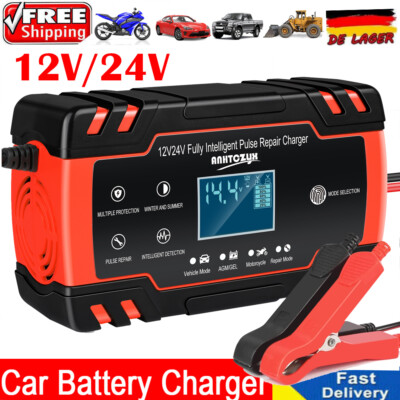 12V / 24V Intelligente KFZ Auto Batterie Ladegerät Impuls Reparatur Akku AGM GEL