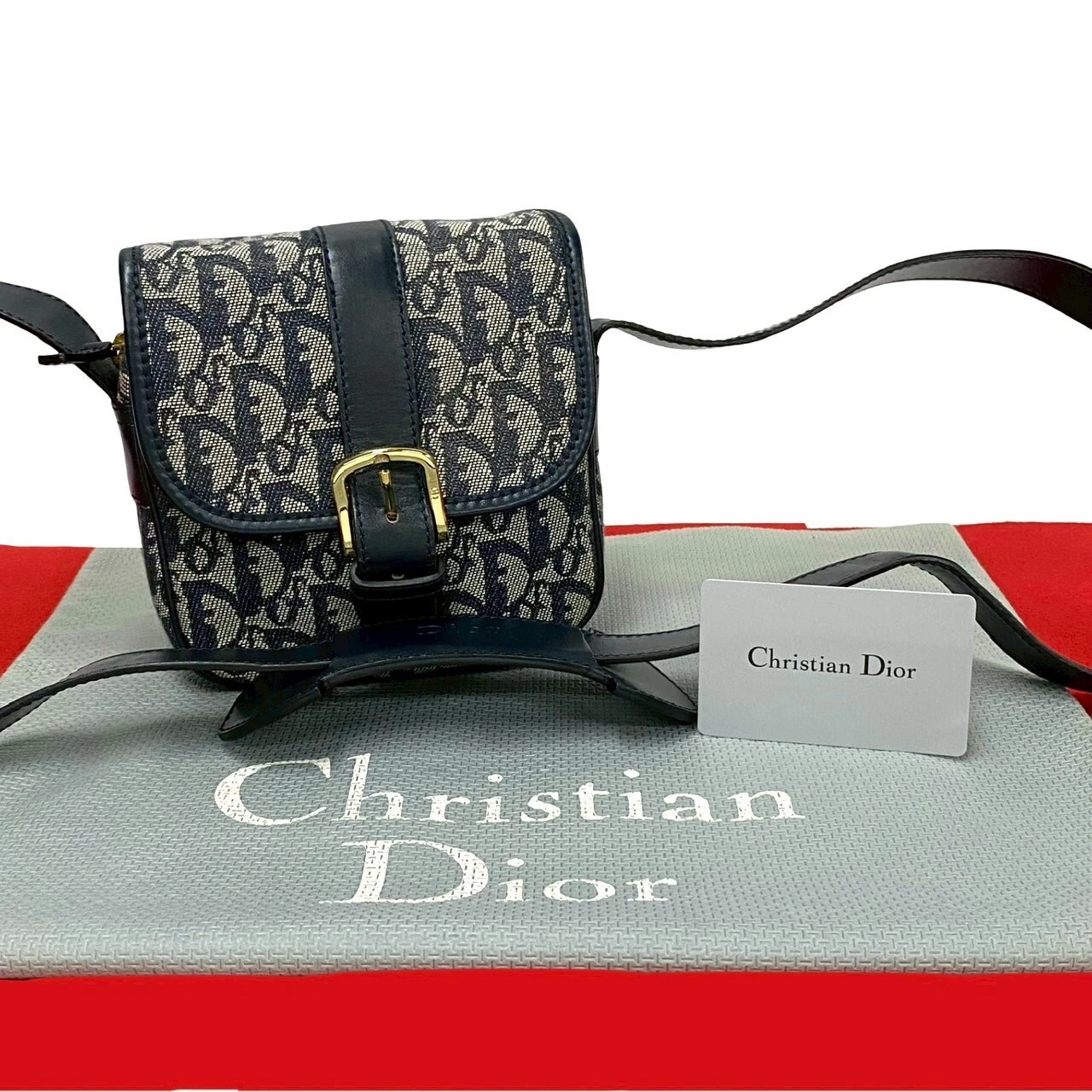 Sac bandoulière Christian Dior motif trotteur cuir toile marine 34211