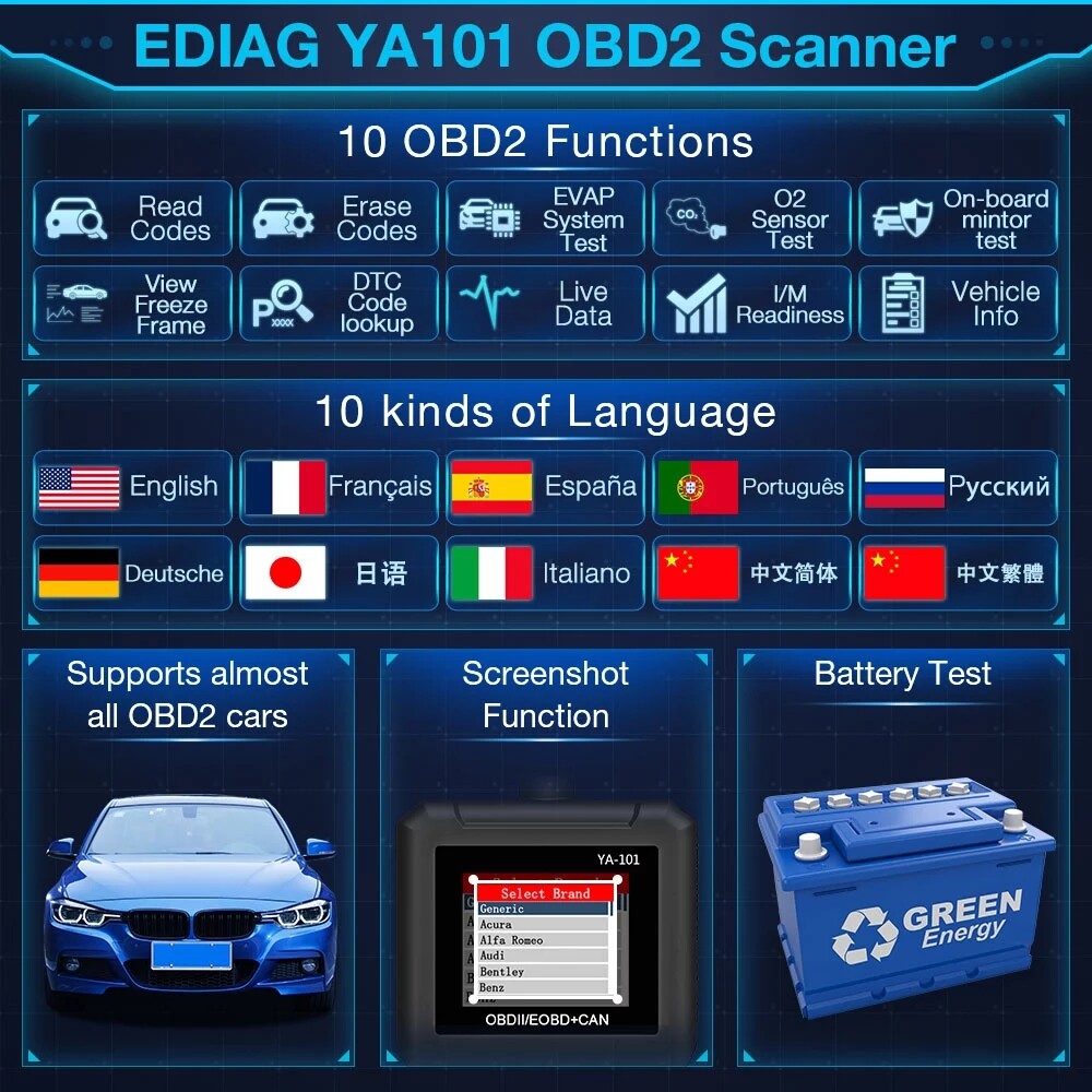 Full OBD2 Diagnostic Tool Car Check Engine Fault Code Reader OBDII Scanner USA