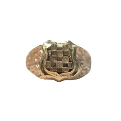9ct 9K Yellow Gold Croatian Emblem Shield Mens Signet Ring Size S. Brand New