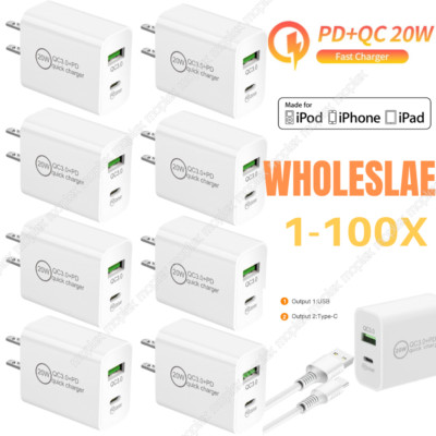 20W PD QC Dual Port Fast Charger USB-C Power Adapter For iPhone iPad Samsung LOT