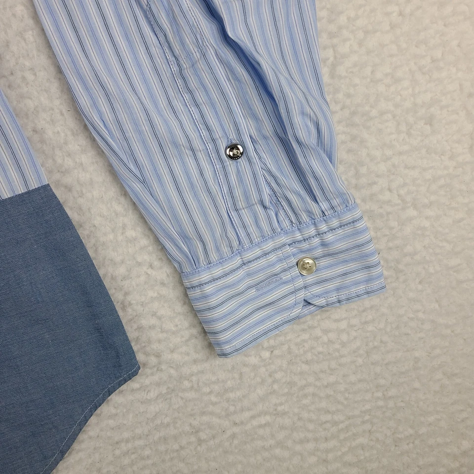 Рубашка мужская большая синяя в полоску 100% хлопок платье на пуговицах сделано в Турции - Изображение 2 из 4