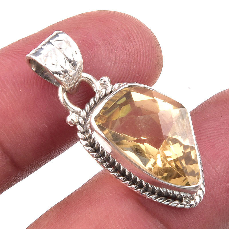 Natural Citrine Gemstone Pendant in 925 Sterling Silver 1.25 Inches
