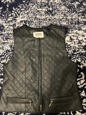 Vintage Women  s Black Leather Vest Medium Hamilton Manor