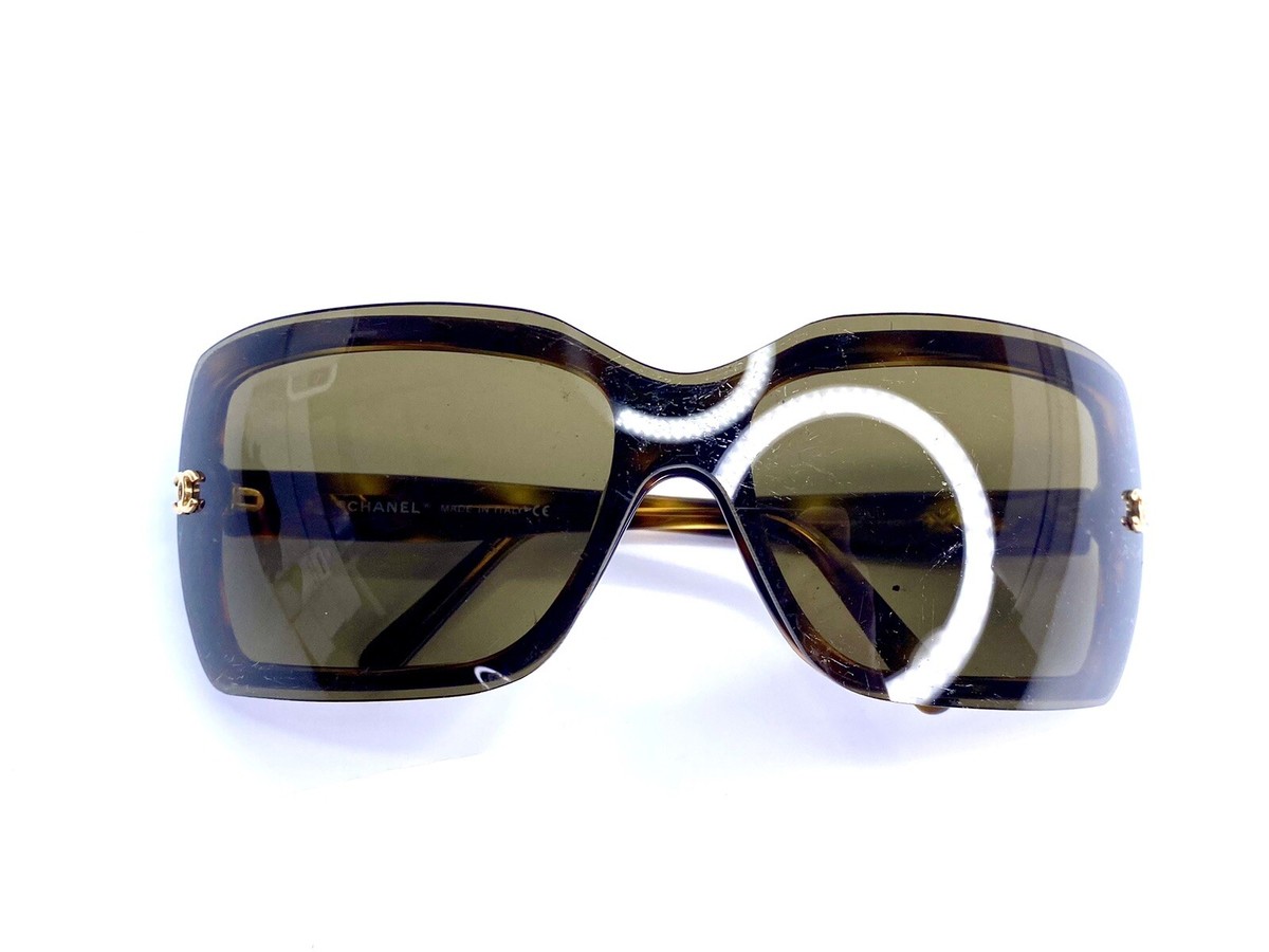 VTG CHANEL Brown Gold Rectangle Wrap Sunglasses Made in Italy 5065