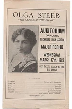 1915 Piano Concert Flier for prodigy Olga Steeb at Oakland Tech High School