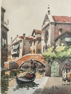 Beautiful Drawing Toni Orsini Painting Watercolor Paper Venice Italy 1960