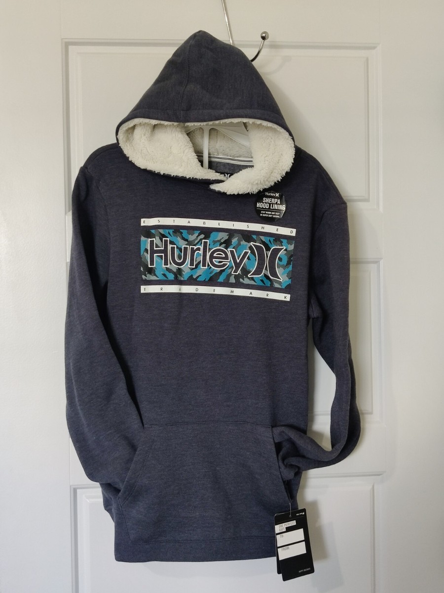 HURLEY Sherpa Lined Hoodie Grey Sweatshirt Full Zip Jacket Boy's Size Small  NWT | eBay