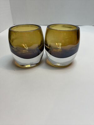 Mikasa Home Accents Solaris Amber Votive Candle Holders Heavy Bases Set Of 2
