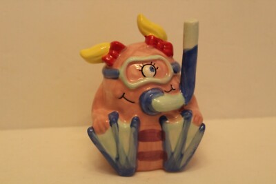 Cute 5'' Ceramic Pink Snorkeling Pig? Cyclops Creature with fins & pigtails