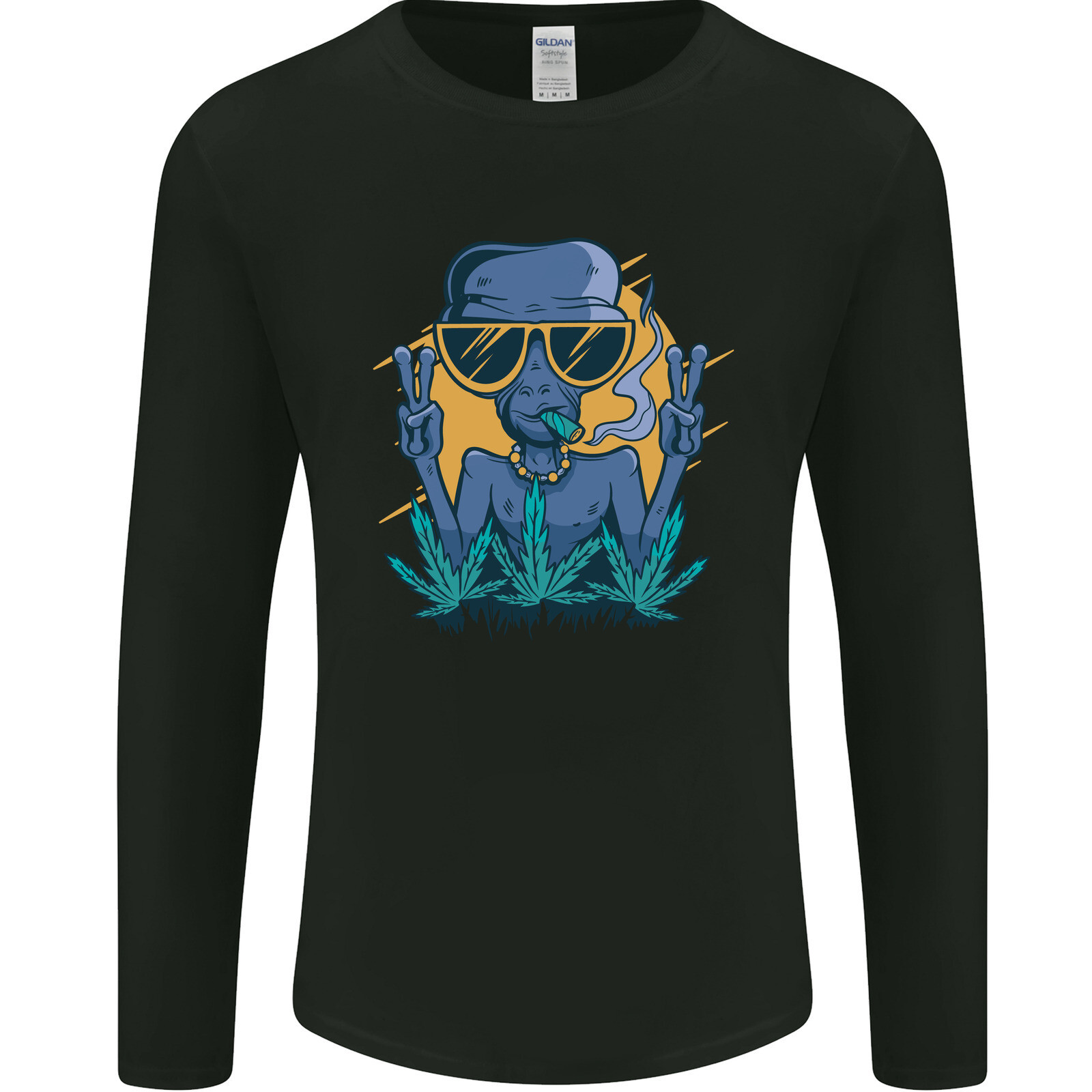 An Alien Fumar Hierba Divertido Droga Cultura Hombre Camiseta Manga Larga