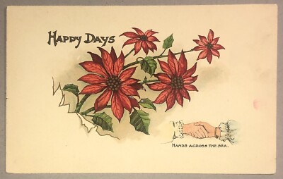 Postcard Hands Across the Sea Happy Days Poinsettia Flower c1910