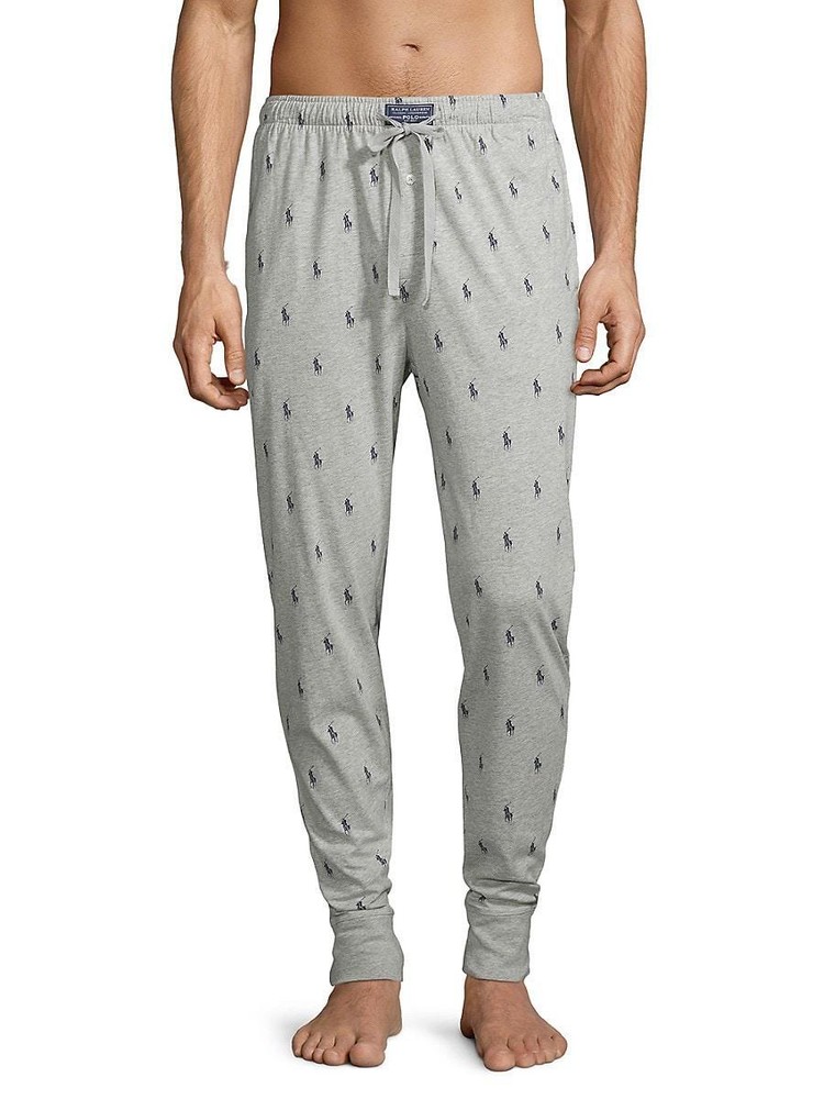 Ralph Lauren Men's Grey & Navy Jersey Knit Jogger Pants - Medium