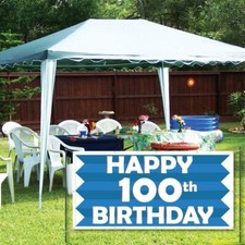 Happy 100th Birthday Blue Stripes 4'x8' Vinyl Banner