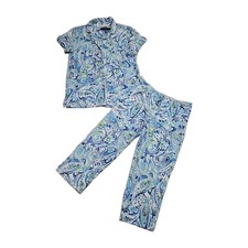 Ralph Lauren Pajama Set Blue Paisley Cotton Short Sleeve Capri Women's Small
