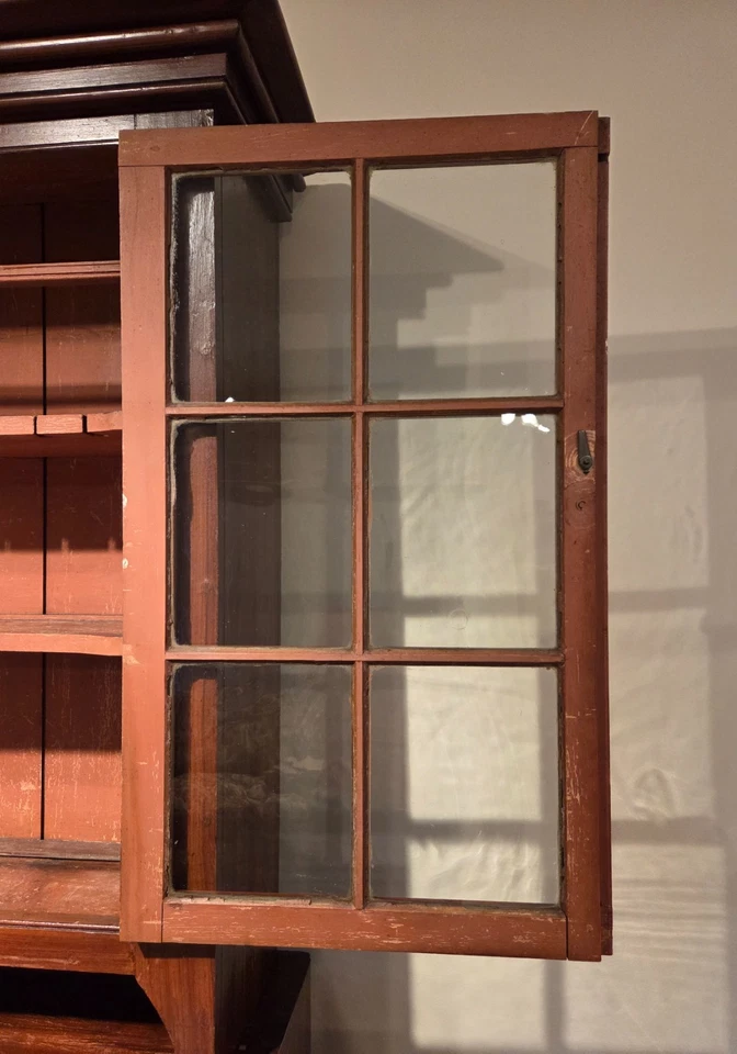 古董 PA 荷兰松木 12 窗格谷物彩绘 2 件平背橱柜,Ca. 19 世纪 60 年代 — 第 4/4 张图片