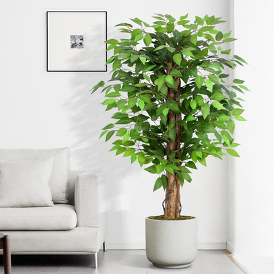 4Ft Lifelike Ficus Artificial Tree with Natural Curved Trunks for Home Decor
