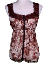 Women  s Brown Y2K Indie Soft Grunge Lace Trim Babydoll Cami Romantic Coquette Sm