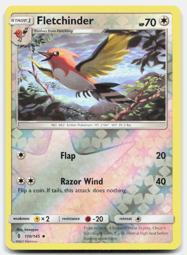 Guardians Rising Fletchinder 110/145 NM Pokemon Reverse Holo Uncommon Tcg Card