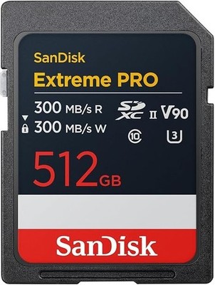 SanDisk 512GB Extreme PRO SDXC UHS-II Up to 300MB/s Read and Write speeds, V90,