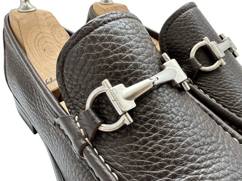 $895 Salvatore Ferragamo Mens MAGNIFICO Shoes Gancini Silver Bit Loafers 8.5 D