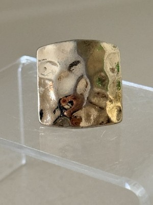 Vintage Hammered Square Faced Statement Ring Gold Tone Molten Texture Size 4.5
