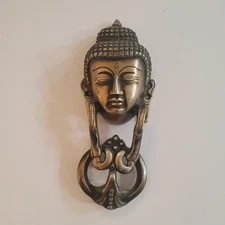 Antique Style Meditating Buddha Face Shape Handcrafted Brass Door Knocker