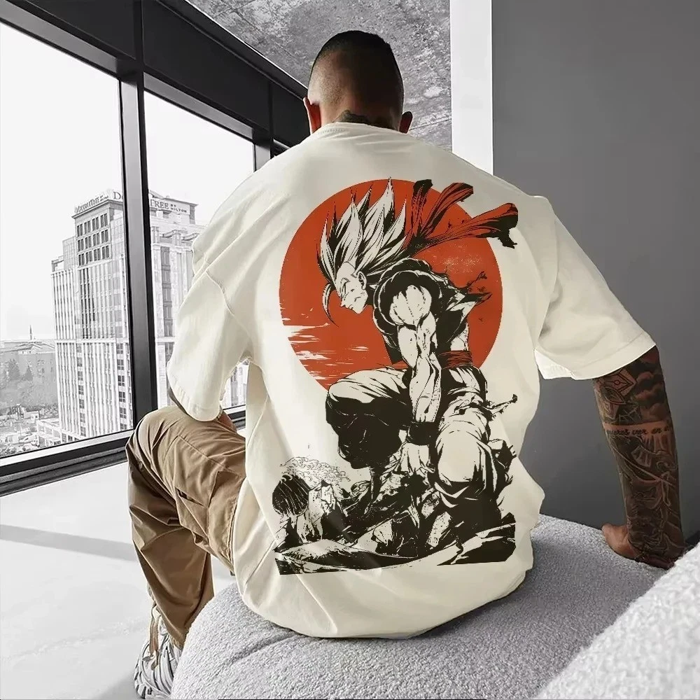 Unisex Anime Graphic Printed Short Sleeved Oversized Cotton T-shirt Streetwear