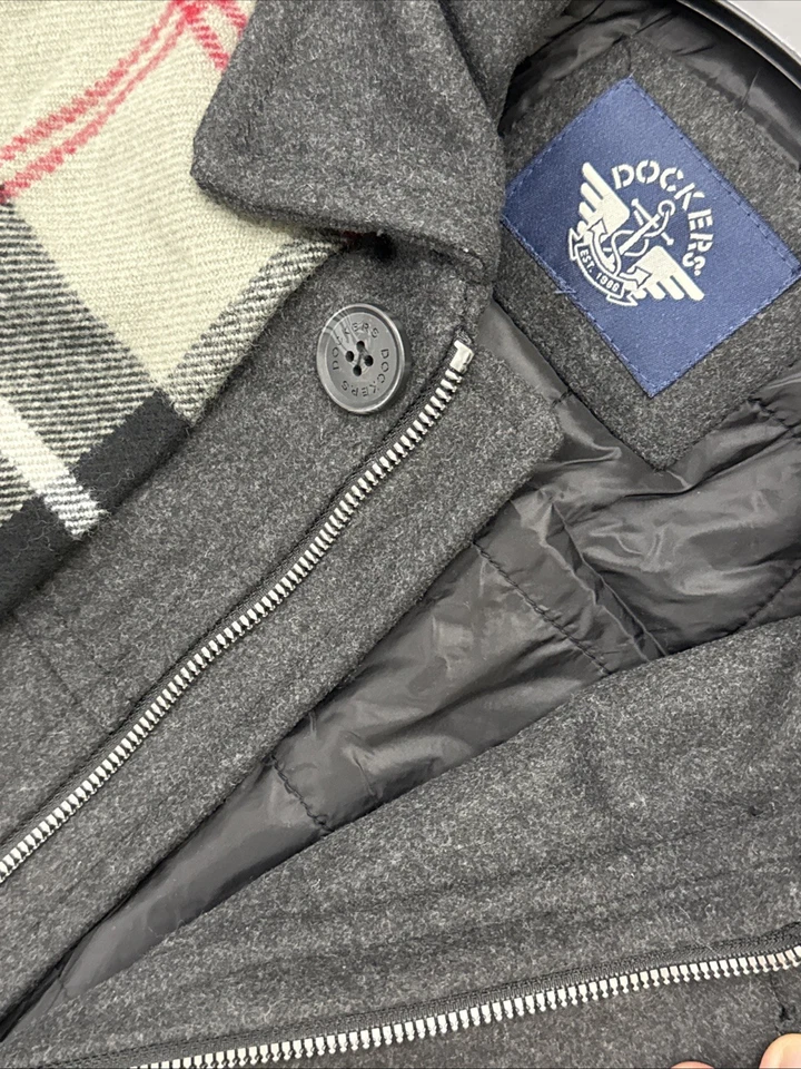 Casaco DOCKERS Weston mistura de lã com cachecol adulto pequeno preto topcoat ervilha $180 - Imagem 4 de 4