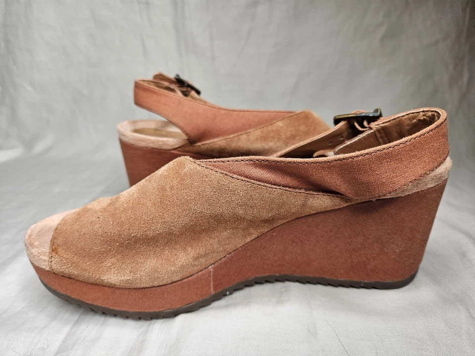 Sandalias de cuña Vionic Trixie para mujer talla 8,5 marrón caramelo gamuza con cordones punta abierta Foto 4 de 4