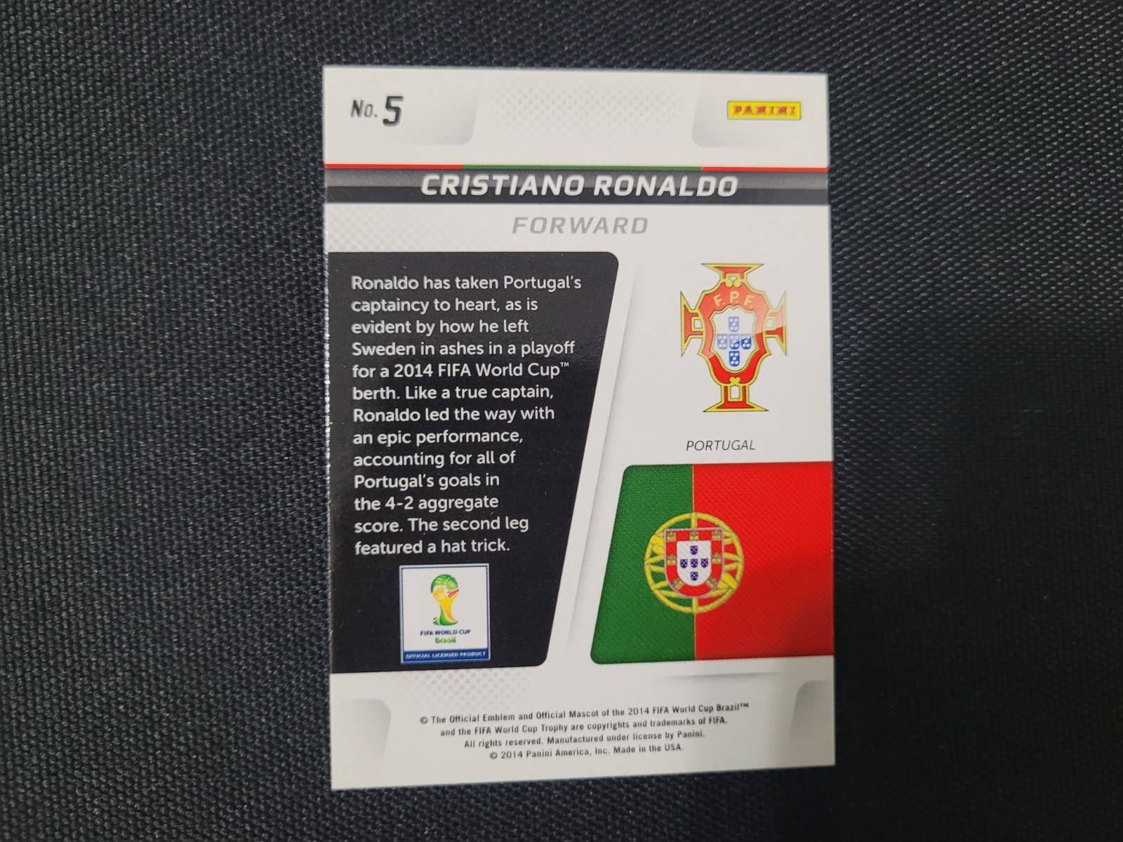 CRISTIANO RONALDO PORTUGAL SOCCER 2014 PANINI PRIZM CUP CAPTAINS CARD #5 view 2