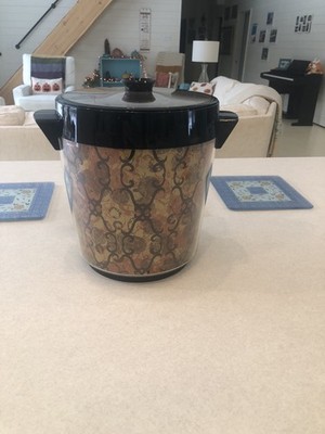 Vtg MCM Thermo Serv Ice Bucket Marble Black Gold 60 s 1960 s Barware Retro EUC