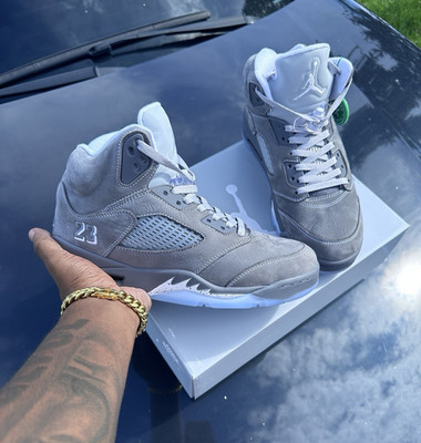 Jordan Air Jordan 5 Men's Gray High Top Lace-Up Athletic Sneakers Solid