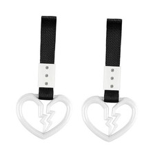 2 PCS Broken Heart Shaped Car Handle Straps Hang Ring Rear Bumper Warning White