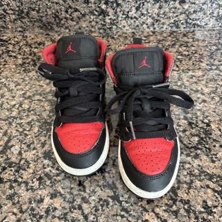 Nike Air Jordan 1 Mid Kids Shoes Size 12C Black Red White Bred DQ8424 067