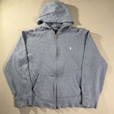 Vintage Polo Ralph Lauren Zip Up Hoodie Men s XL Blue Pony Cotton 90 s Full Zip